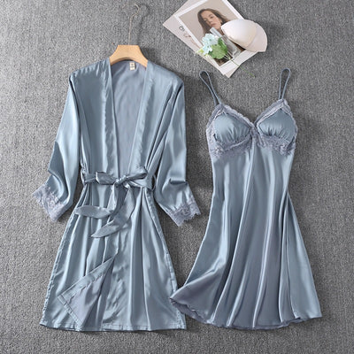 Camisón Corto Sensual con Tirante de Seda Helada y Soporte de Pecho - Image 34