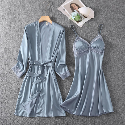 Camisón Corto Sensual con Tirante de Seda Helada y Soporte de Pecho - Image 34