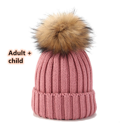 Gorro Tejido de Pelota de Pelo Real con Mapache - Juego para Padres e Hijos - Image 16