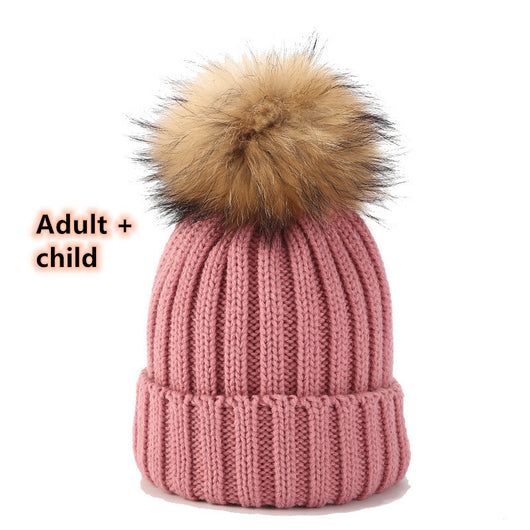 Gorro Tejido de Pelota de Pelo Real con Mapache - Juego para Padres e Hijos - Image 16