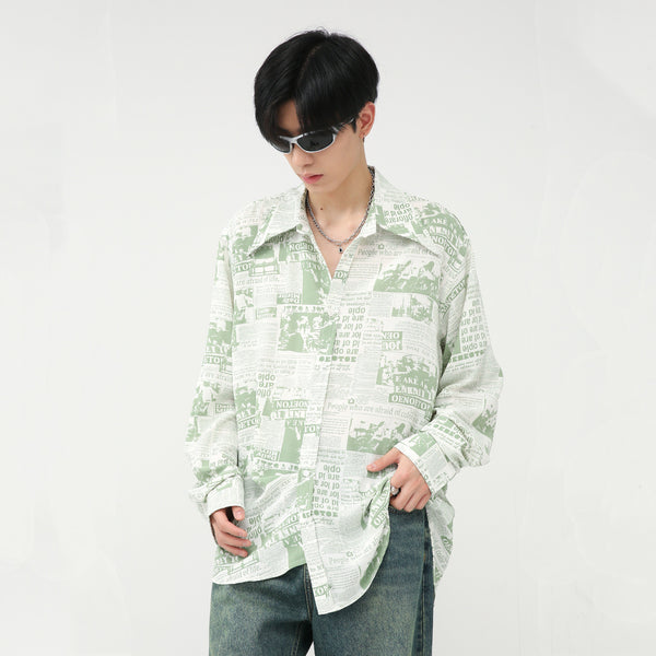 Playera Estilo Artístico con Estampado Periódico Coreano