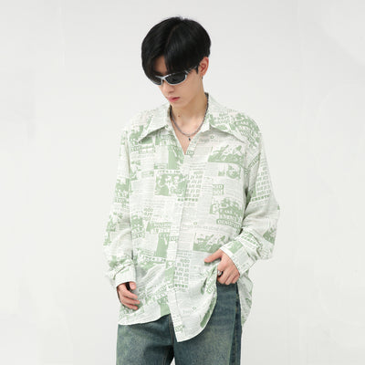Playera Estilo Artístico con Estampado Periódico Coreano