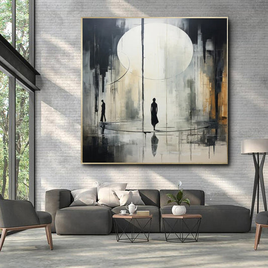 Cuadro Abstracto Blanco y Negro Pintura al Óleo Artesanal Decoración Neoclásica