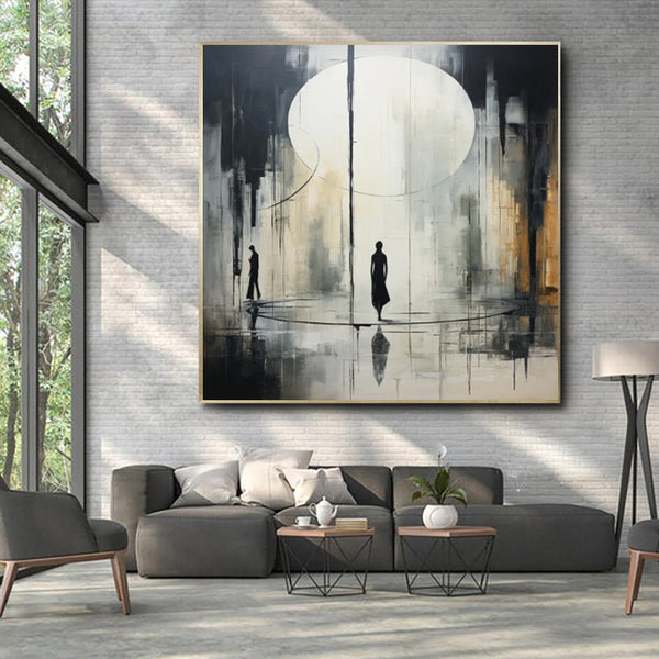 Cuadro Abstracto Blanco y Negro Pintura al Óleo Artesanal Decoración Neoclásica
