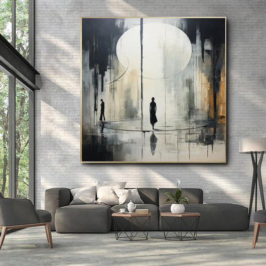 Cuadro Abstracto Blanco y Negro Pintura al Óleo Artesanal Decoración Neoclásica