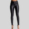 Pantalones Skinny de Cuero Talle Alto con 3 Botones