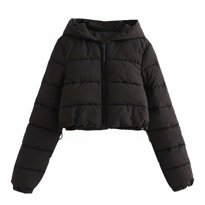 Chaqueta Puffer Corta Multicolor de Algodón con Capucha para Mujer - Image 7