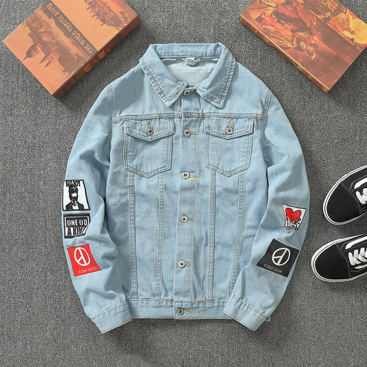 Chaqueta de Mezclilla Suelta con Estampado para Hombre