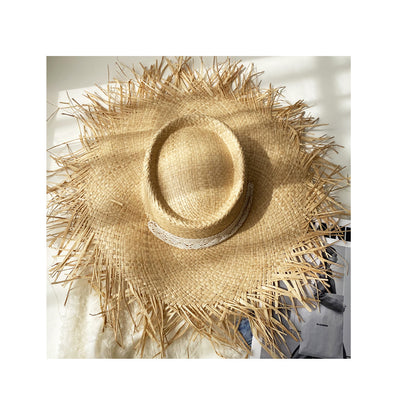Sombrero Grande de Rafia Tejido a Mano con Borde Deshilachado para Verano - Image 11