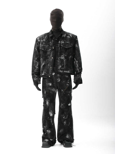 Chaqueta Denim Vintage Desgastada con Efecto Graffiti para Hombre - Image 3