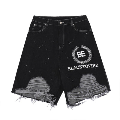 Pantalones Cortos Denim Rotos Hombre Estilo Urbano Pierna Ancha - Image 14