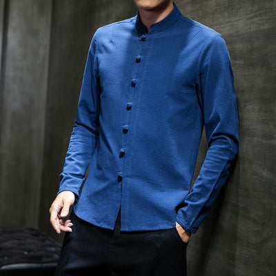 Camisa Manga Larga Talla Grande con Cuello Mao y Botones de Disco - Image 5