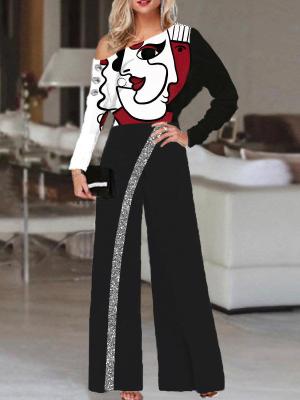 Jumpsuit Elegante de Piernas Anchas y Mangas Largas Estilo Europeo