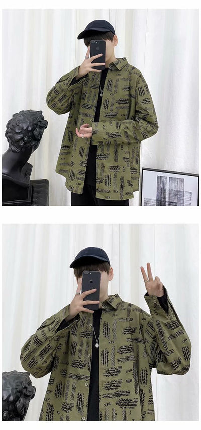 Camisa Jacket Suelta Estampada de Manga Larga para Hombre - Image 10