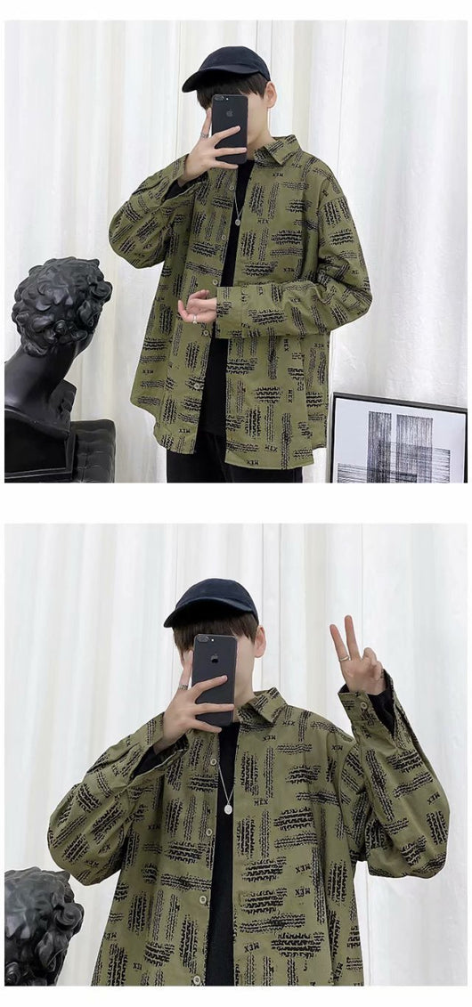 Camisa Jacket Suelta Estampada de Manga Larga para Hombre - Image 10