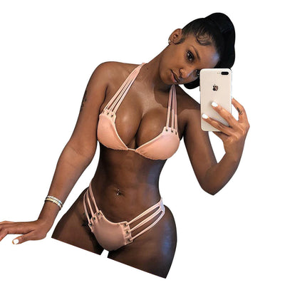 Bikini Dos Piezas Color Liso Estilo Europeo y Americano - Image 4