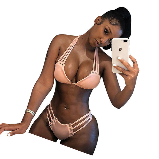 Bikini Dos Piezas Color Liso Estilo Europeo y Americano - Image 4