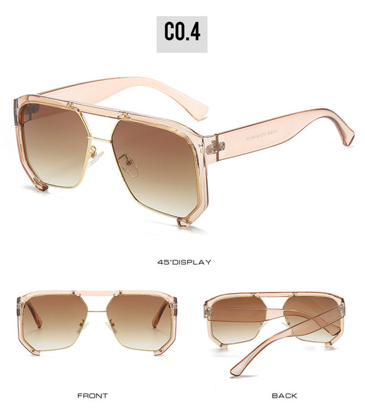 Black frame large rim hip hop sunglasses with gradient purple lenses and a gold-tone double bridge. - Image 15