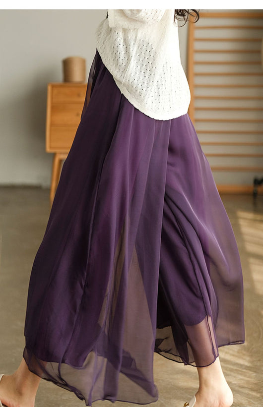 Pantalones Anchos de Cintura Alta en Malla y Gasa - Comodidad Elegante - Image 33