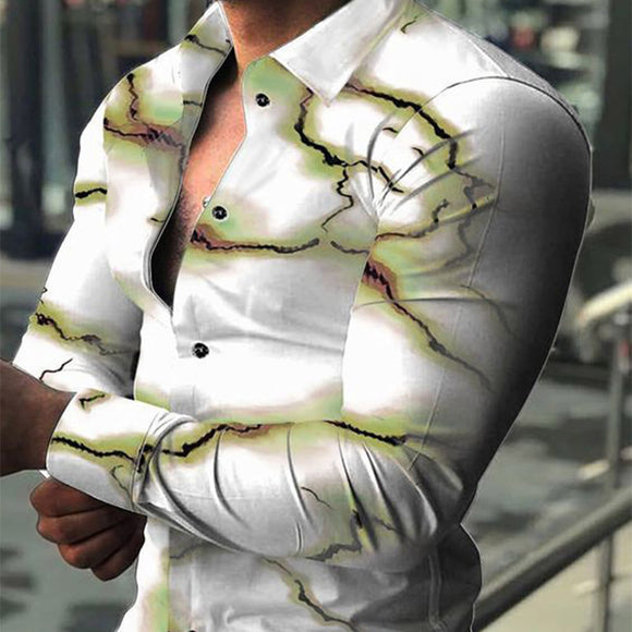 Camisa Casual de Manga Larga con Impresión Digital 3D para Hombre
