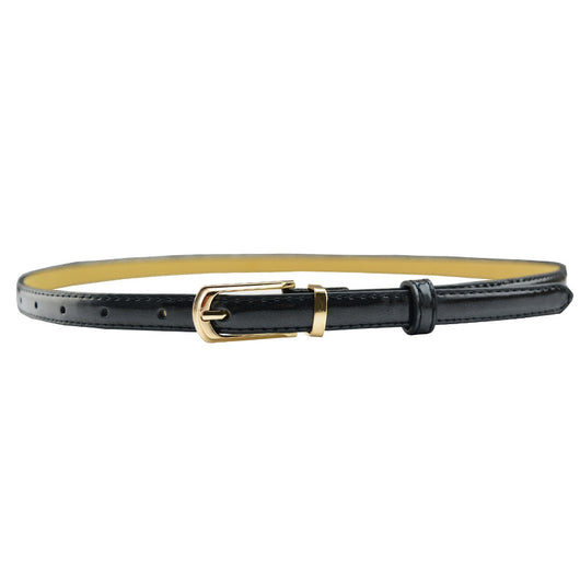 White patent leather women's belt with a slim strap and a gold-tone rectangular pin buckle. - Image 17