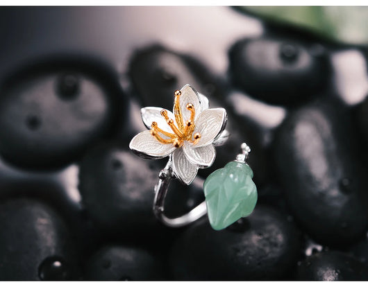 Anillo de Plata Esterlina con Jade Lotus Estilo Vintage - Image 8