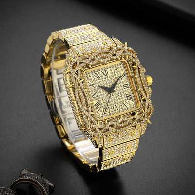 Reloj Cuadrado Hip Hop Diamante Completo con Esfera de Espinas y Circonitas Incrustadas para Hombre - Image 9