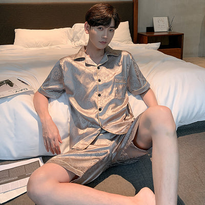 Pijama Hombre Verano Seda Hielo Talla Grande Manga Corta Jacquard Suave - Image 8