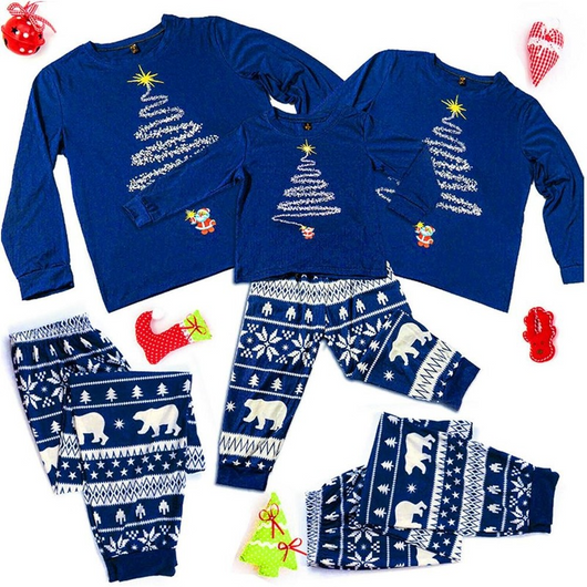 Blue long-sleeved baby romper with a white Christmas tree and Santa Claus design, featuring snap closures. - Image 6