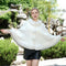 Inverness-Style White Fur Cardigan Cape with Plush Collar