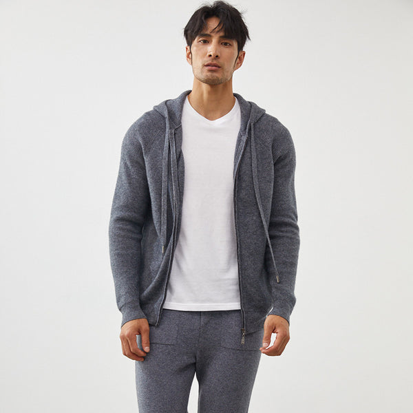 Cardigan Hoodie de Cachemira para Hombre - Abrigo Tejido Grueso y Cálido