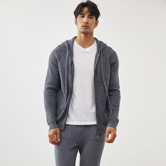 Cardigan Hoodie de Cachemira para Hombre - Abrigo Tejido Grueso y Cálido
