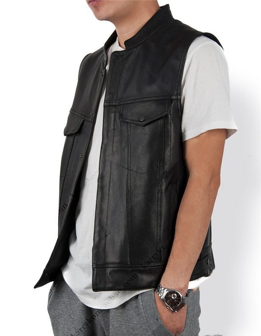 Chaleco de Cuero PU Liso para Hombre - Image 2
