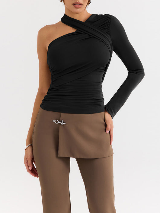 Blusa Base Asimétrica de Manga Larga para Mujer - Image 29