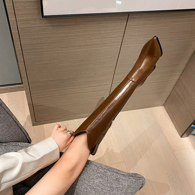 Botas Largas Elegantes con Punta Afilada y Tacón Grueso V-Mouth - Image 9