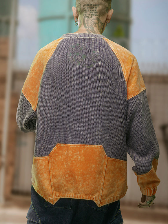 Sudadera Suelta Cuello Redondo Bloques de Color Estilo Urbano