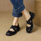 Zapatos Retro de Cuero Gamuza con Tacón Bajo y Elástico Ajustable