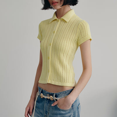 Cardigan Tejido Calado con Cuello Invertido y Camiseta Ice Silk Transpirable - Image 9