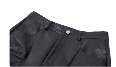 Pantalones de Cuero PU con Costuras Deconstruidas para Hombre - Otoño - Image 4