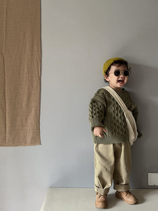 Suéter Infantil Retro con Patrón de Trenza Tejido - Image 29