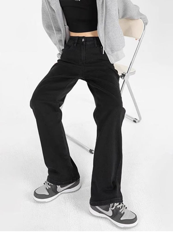 Pantalones Vaqueros Talle Grande Cintura Alta Pierna Ancha Negro