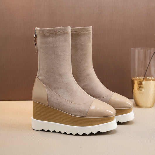 Botas Martin de Cuero con Plataforma Gruesa y Stretch - Botines Wedge Versátiles para Mujer - Image 4