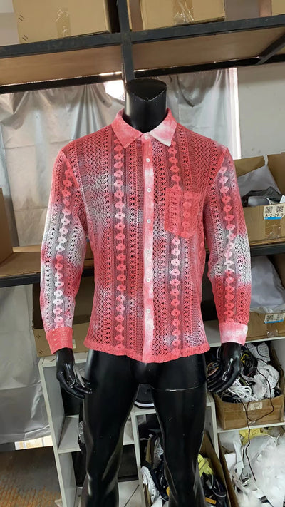 Camisa Casual Hombre con Encaje Hueco y Drapeado Elegante - Image 5