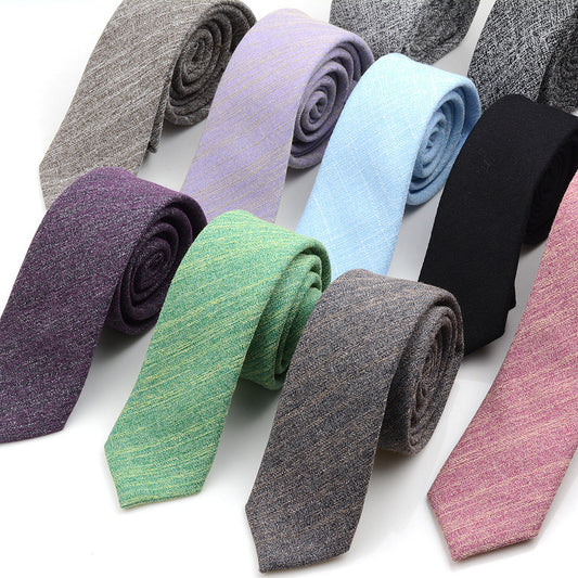 Corbata Angosta Casual de Algodón y Lino - 6cm Colores Sólidos para Hombre