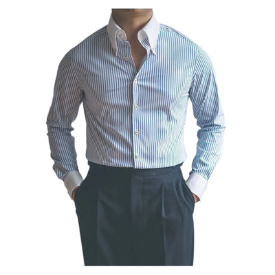 Camisa Casual a Rayas Manga Larga Vintage para Hombre - Image 3