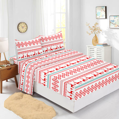 Juego de Sábanas Navideñas Ajustables Rojo - Funda de Colchón Estampada 4 Piezas - Image 14