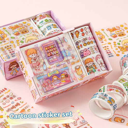 Set de Stickers Adhesivos Infantiles con Diseños Animados y Cinta Decorativa - Image 4