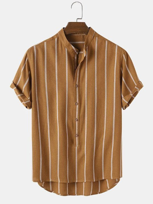 Camisa Casual de Hombre con Cuello Mao y Rayas - Image 4