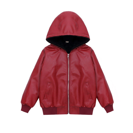 Chaqueta Acolchada con Capucha de Cuero PU para Niños - Image 5