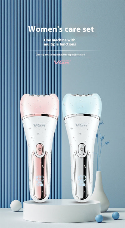 Six-in-one women's electric hair removal device suit in white and rose gold with multiple interchangeable heads. - Image 10